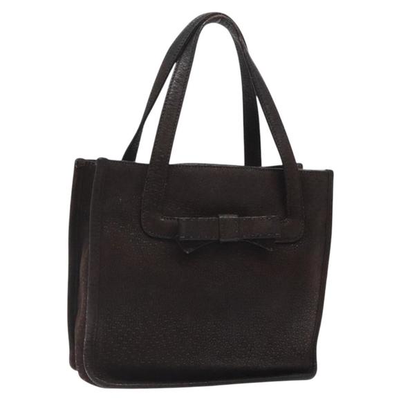 PRADA Hand Bag Leather Brown Silver Auth yk18137